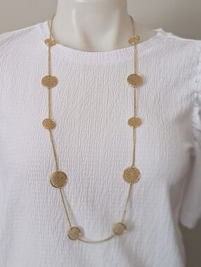 Gold Disc Long Necklace Jewelry